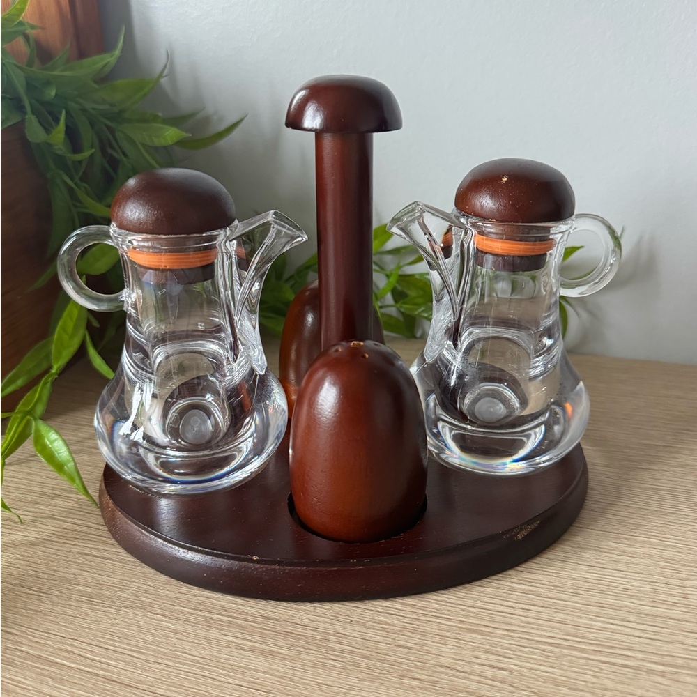 Wood and Glass Oil and Vinegar Set